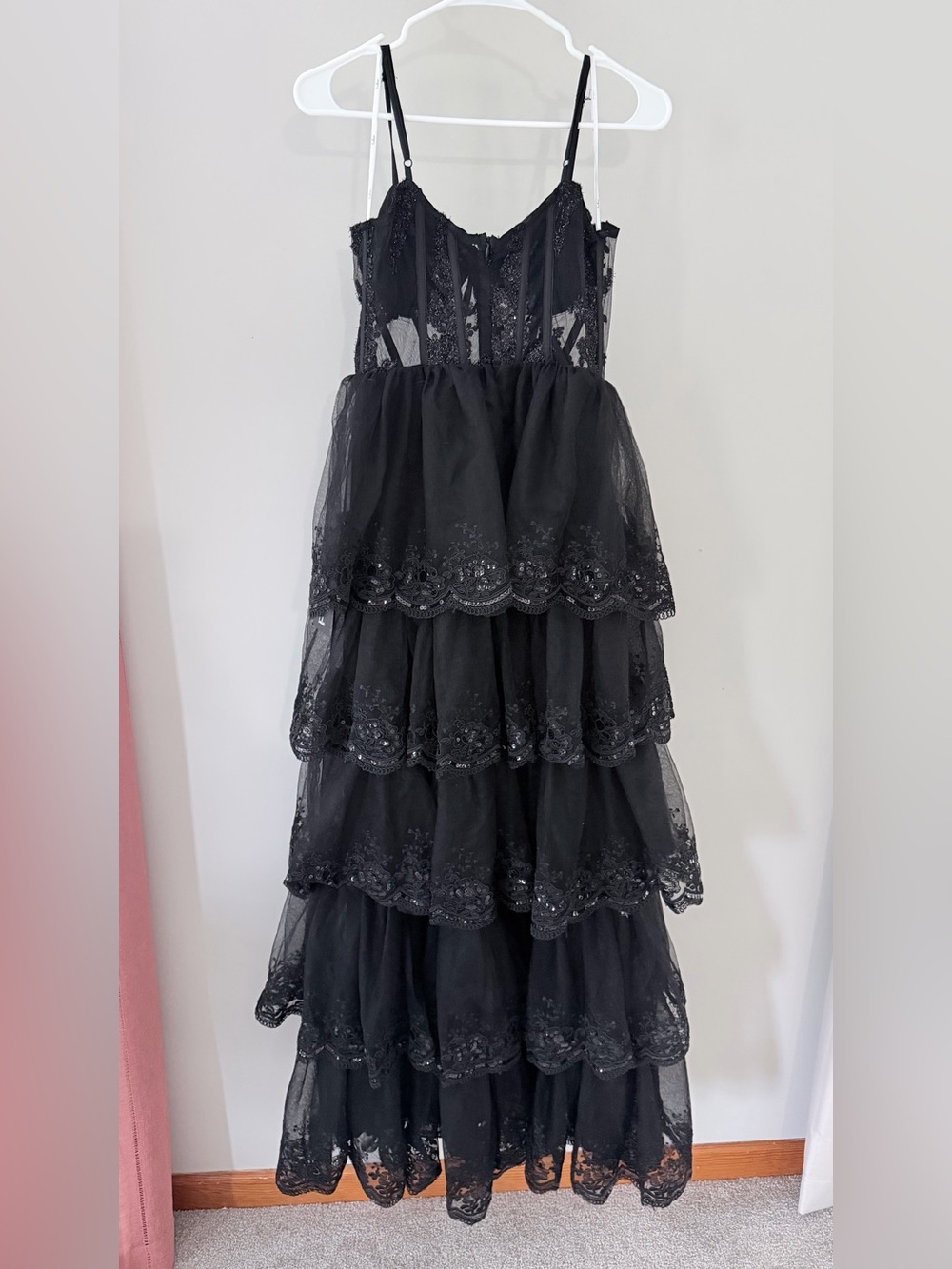 NWT Lulu's Black Lace Tiered Bustier Formal Dress XS - Picture 5 of 9